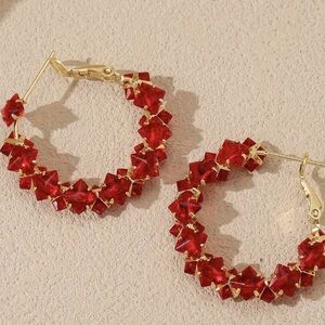 Elegant Red and Gold Hoop Earrings. Christmas Earrings. Holiday Gift